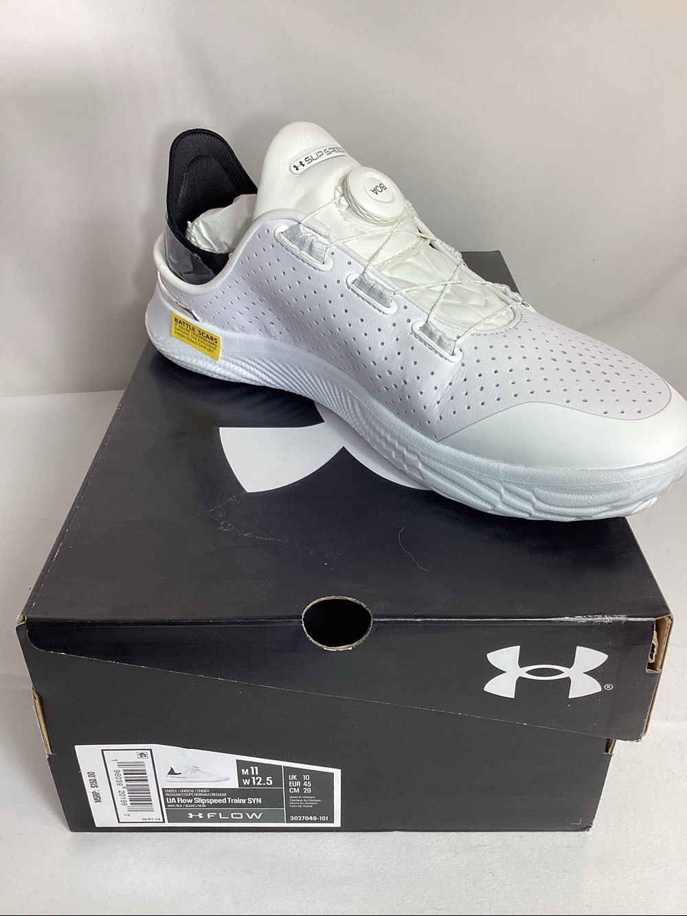 UA Flow Slipspeed Trainer White and Black Size 11 - Picture 3 of 5